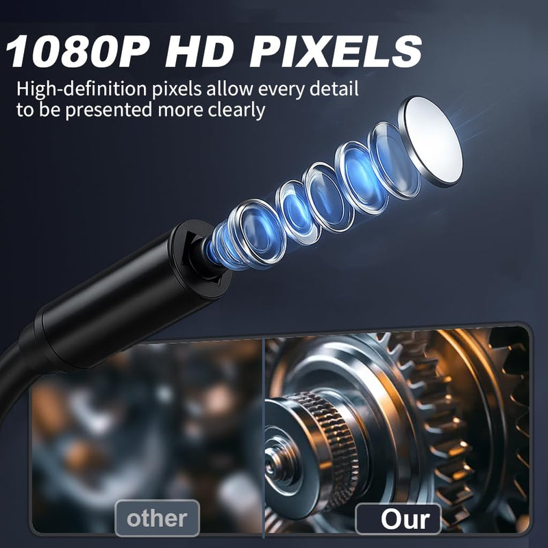 Endoscope Borescope Camera with Light, 4.3" IPS HD Garage Inspection Camera Tools, IP67 Waterproof Drain Pipe Borescope, 8 LEDs, 16.5FT Semi-Rigid Cable for Sewer, Automotive Engine, HVAC, Pipe