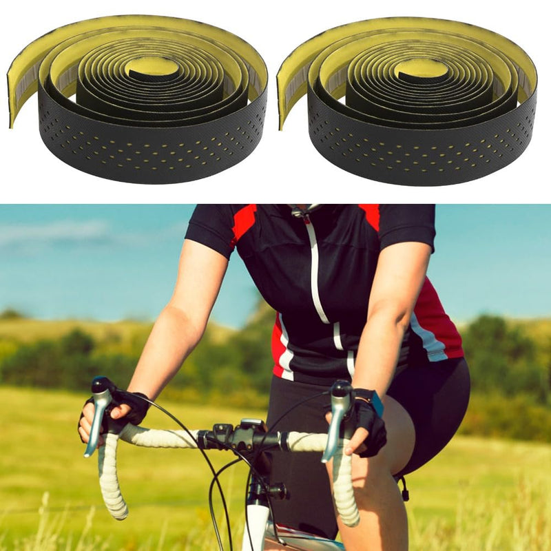 Anti-Slip Bike Handlebar Tape – EVA Shock-Absorbing PU Grip Tape with End Plugs, Breathable Design for Road Bikes(Black&Yellow) Black&Yellow