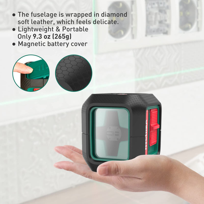 [Australia - AusPower] - HYCHIKA Laser Level 360 Self Leveling, 50 ft Lazer Leveler Tool, Green Cross Line Lazer Level for Picture Hanging, Tile, Decoration & DIY Indoor/Outdoor Construction, Battery & L-Bracket Included 
