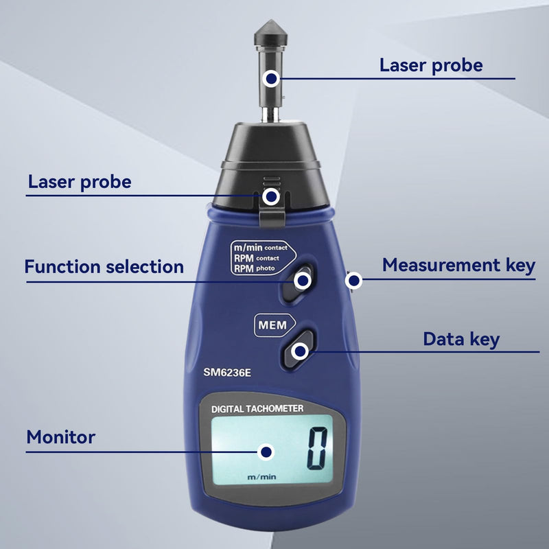 [Australia - AusPower] - Digital Tachometer, SM6236E Rotation Meter 5 Digits 18 Mm LCD Handheld Tachometer Professional Motor Rotation Speed Tester Meter 