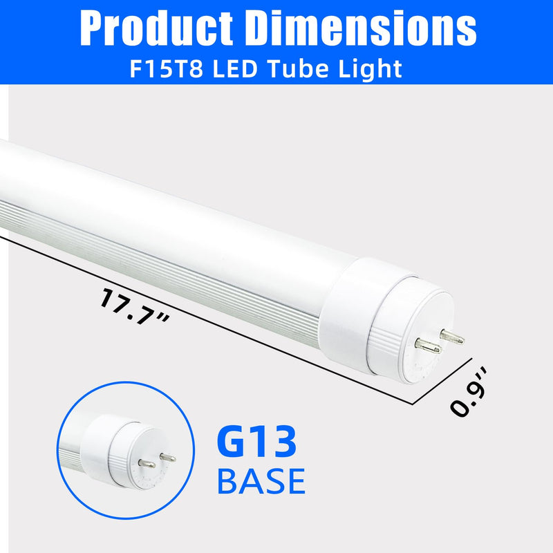 [Australia - AusPower] - 4 Pack F15T8 LED Replacement Bulb,120V,7W,5000K Daylight White,F15T8 LED Rotatable End Caps,Frosted Cover,18 Inch Led Bulb 4 Count (Pack of 1) 