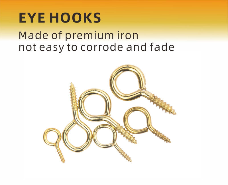 [Australia - AusPower] - 240PCS Eye Hooks Screw Metal 0.67 Inches-1.1 Inches Small Eyelet Screws for Wood (0#-5#) I Hooks Yellow+4pcs Drill Bit(1.0,1.5,2,2.5) Yellow 0#-5# 