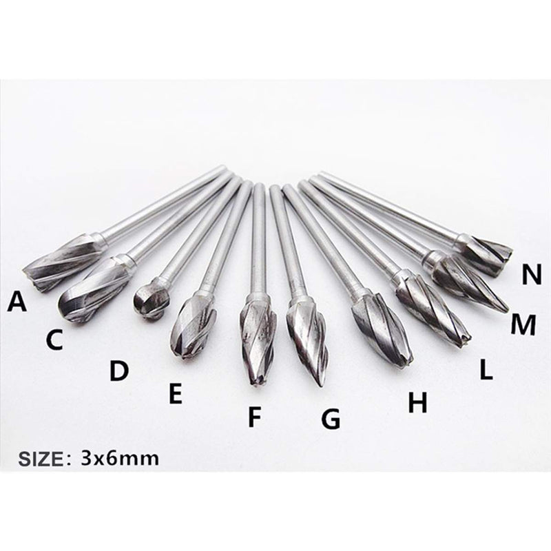 DLtools 10pcs Aluma Cut Tungsten Carbide Rotary Burr Set, Metal Carving Drilling Polishing Cutter Bits with 1/8"(3mm) Shank and 1/4"(6mm) Head Dia for Die Grinder Drill Aluminum and Wood Aluma Cut Burr Set