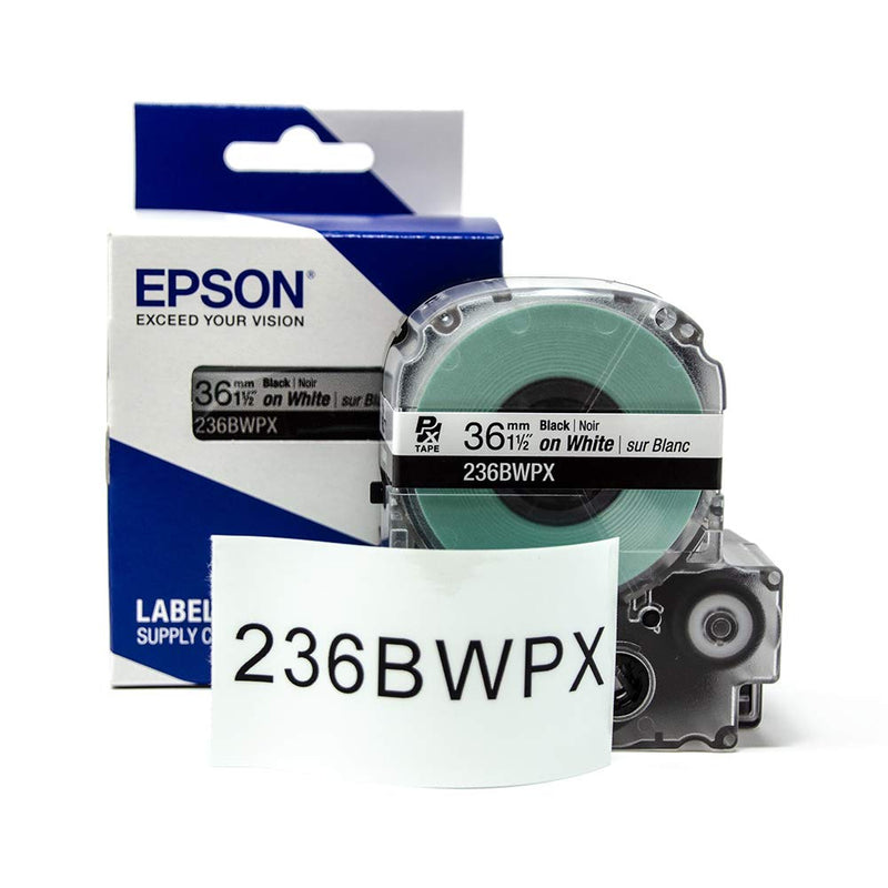 Epson LABELWORKS 236BWPX PET Tape Cartridge - Black on White Industrial Label Maker Tape - 1.5" (36MM) Wide, 30 ft 36mm
