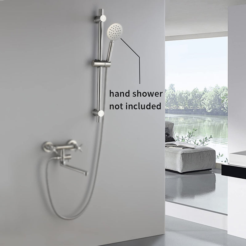 24 Inch Shower Slide Bar, Adjustable Shower Bar For Handheld Shower Wall Mount, Brushed Nickel Stainless Shower Head Slide Bar