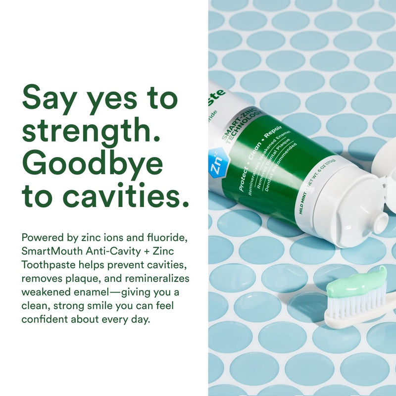 SmartMouth Anti-Cavity + Zinc Toothpaste - Fluoride for Cavity Prevention - Remineralizes Enamel - Sensitive Whitening - Alcohol-Free, Sugar-Free & Gluten-Free - 6 oz, 3-Pack
