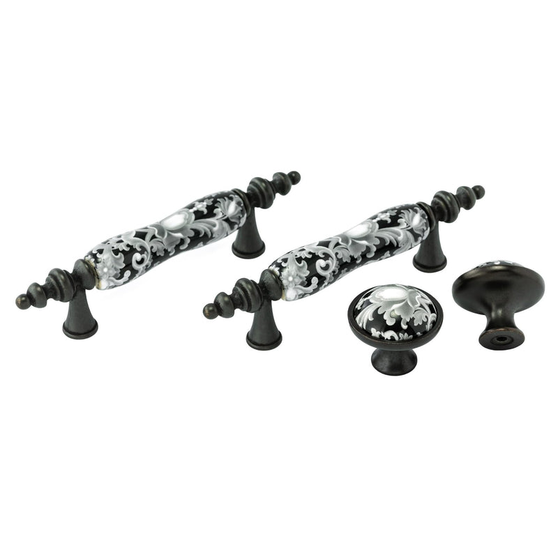 4 Pack 3" Ceramic Drawer Knob Black and White Rustic Dresser Drawer Pull Handle for Kitchen Cabinet Knob Furniture Hardware (4, 3"(76mm) Hole Centers) Pull handle - 3" hole centers 4