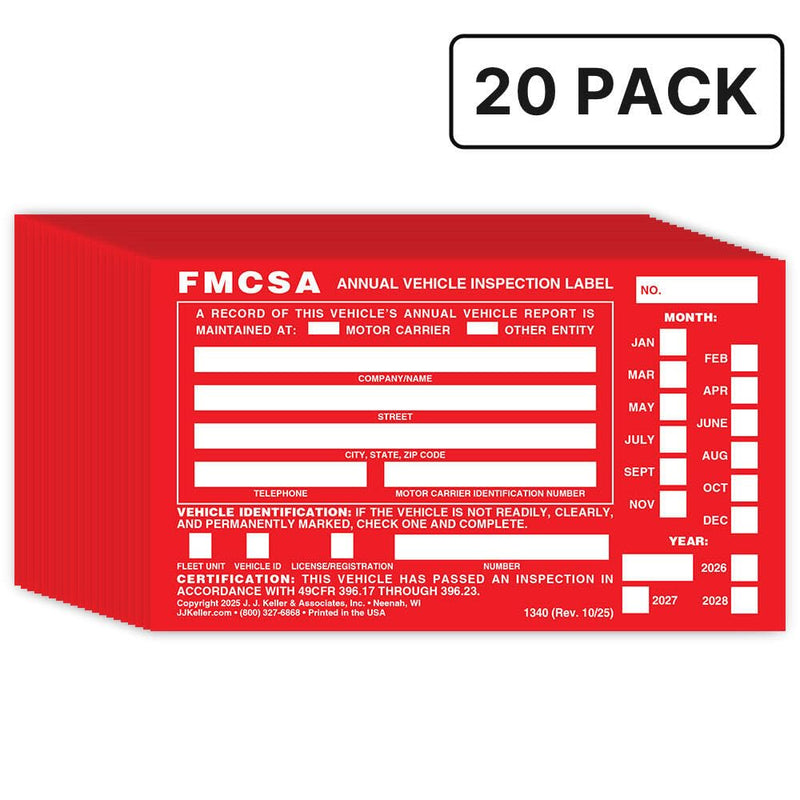 J. J. Keller 20-Pack, Aluminum Annual Vehicle Inspection Label with Punch Boxes, Red FMCSA Label, DOT Compliant