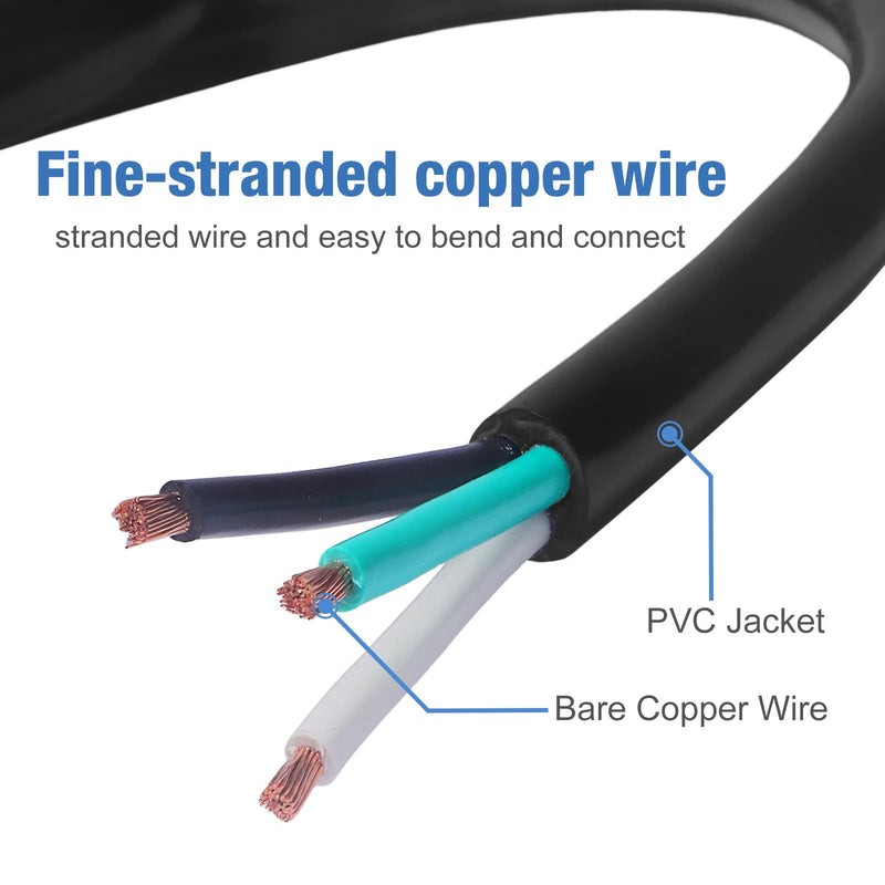 10ft 12 Gauge 3 Prong Power Supply Cord, 110V 115V 120V Pigtail Cable, Heavy Duty Replacement, Male-to-Male for Appliance, NEMA 5-15 Plug US SJT 12AWG (12/3), Black (10ft) 12/3 10ft