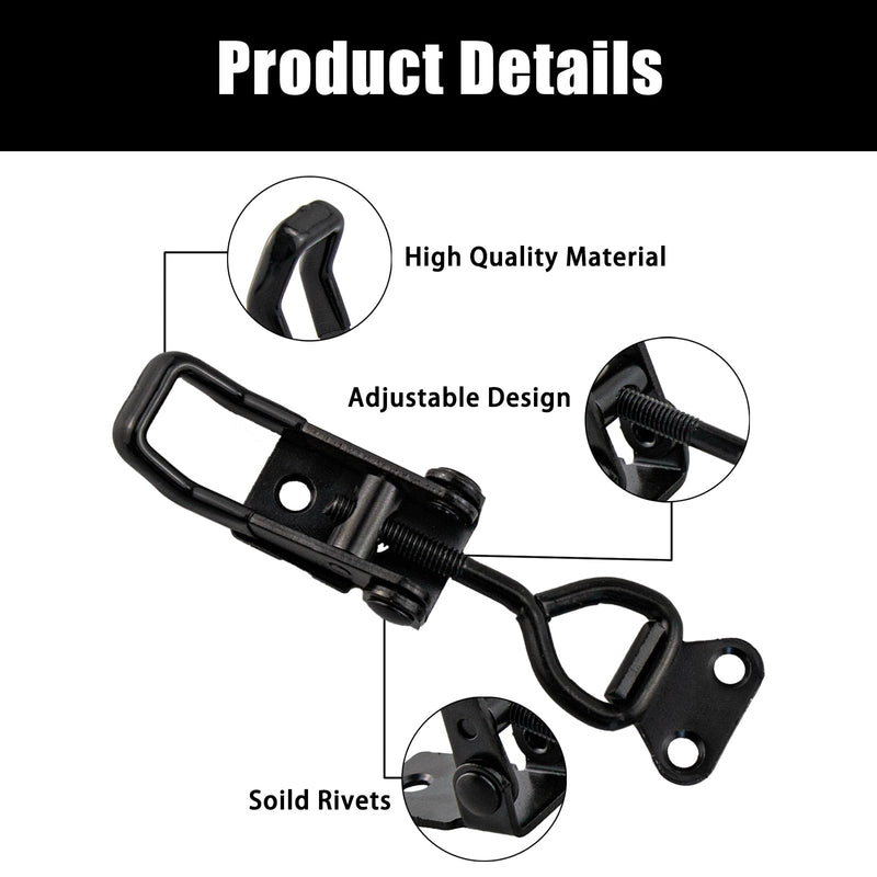 [Australia - AusPower] - 2-Pack Heavy-Duty Black Toggle Latch Clamp - 300lbs Adjustable Pull Latch, Quick-Release Smoker Door Latch, Metal Toggle Clamps for Boxes, Gates, Cabinets, Cases 