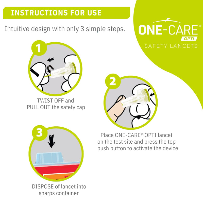 [Australia - AusPower] - ONE-CARE Opti Safety Lancets Top Button Activated 21G x 2.4mm, NormalFlow, 100/bx 