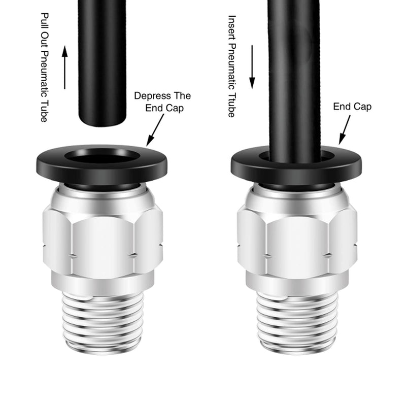 [Australia - AusPower] - PC 1/4" Od x 1/4" NPT Thread Push to Connect Pneumatic Tube Fitting Male Straight Union Fittings Push Fit Connector Quick Release Air Fittings 5Pack Black 5 