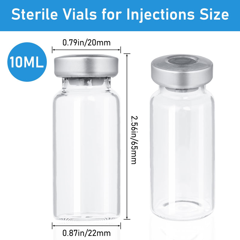 10ml Glass Vials for Injection, with Self Healing Injection Port, Transparent Sealed, Empty Vials for Injection (50, 10ml) 50