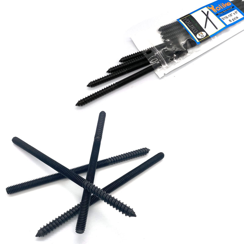 [Australia - AusPower] - 8 Pack 5/16-18 x 6 Inch Hanger Bolts 5/16-18" Black Double Headed Bolts 5/16 Wood Dowel Screw Self-Tapping Screw Hanger Bolts for Furniture Screws Double Screw Threaded Rods Bolt 150mm Length Black 5/16-18"x6"-8PCS 