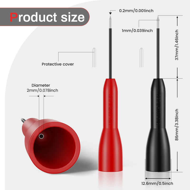 [Australia - AusPower] - 4 Pack 2mm Extended Needle Test Probes, 600v/10a Non-Destructive Multimeter Test Probe for Leads Tl71 Tl75,Multimeter Needle Probes 