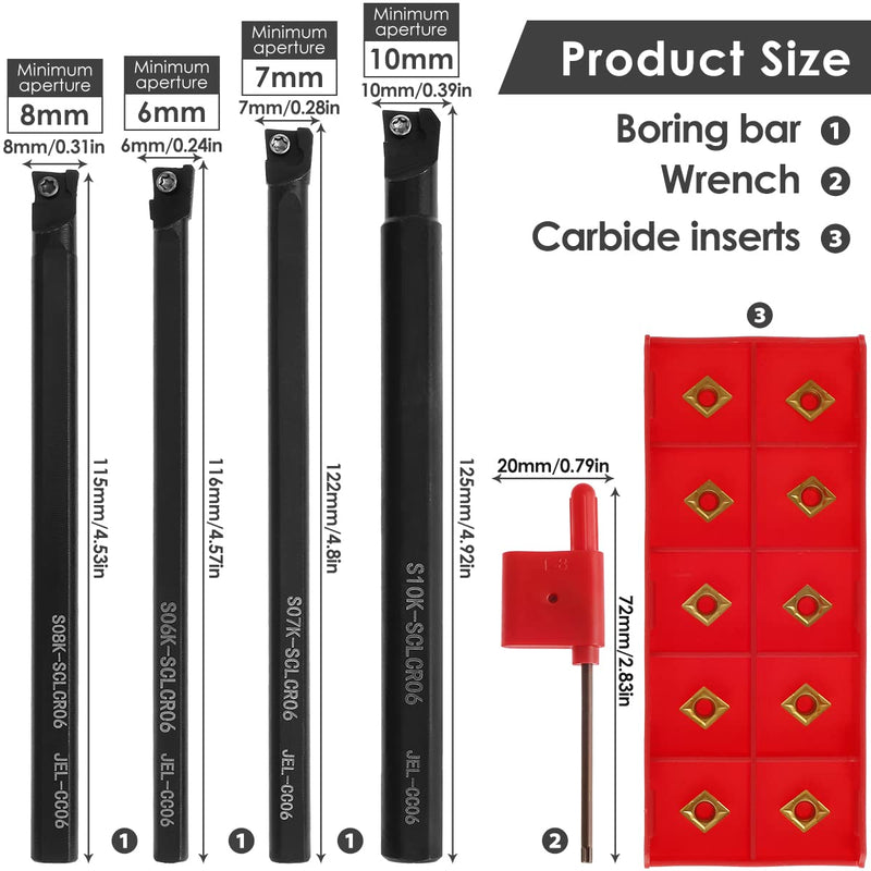 [Australia - AusPower] - Lathe Turning Tool Set Metal Boring Bar S06K/S07K/S08K/S10K-SCLCR06 Mini Cutting Tool with 10Pcs Carbide Inserts CCMT060204 and 4Pcs Wrenches(4PCS) 4pcs-sclcr06 
