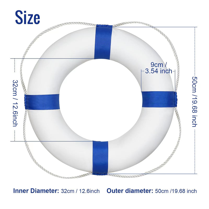 Pool Life Ring Buoy Life Preserver Ring with Lifesaving Rope Reflective Tape Yard Wall Decoration 10.6"/19.68" Orange