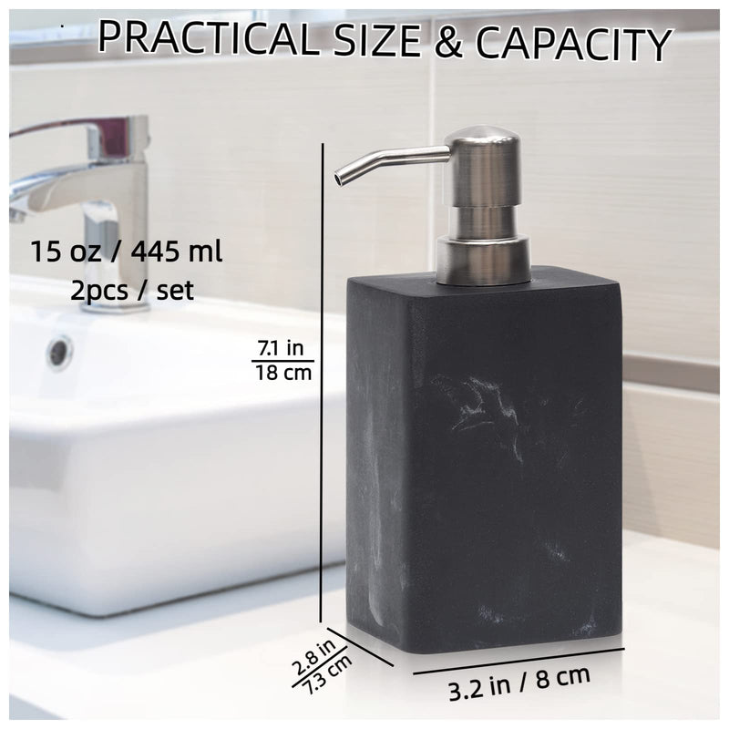 15Oz Marble Style Resin Soap Dispenser Set,2pcs Hand and Dish Soap Dispenser for Bathroom Countertop or Kitchen Sink,Refillable Decorative Liquid Soap Dispenser with Easy-Press Pump,White&Black