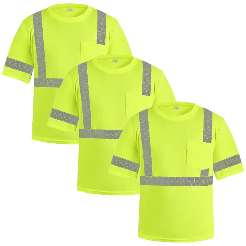 Hi Vis Reflective Safety Shirts for Men, High Vis Shirts Class 3 Short Sleeve (Yellow L) B-yellow Large