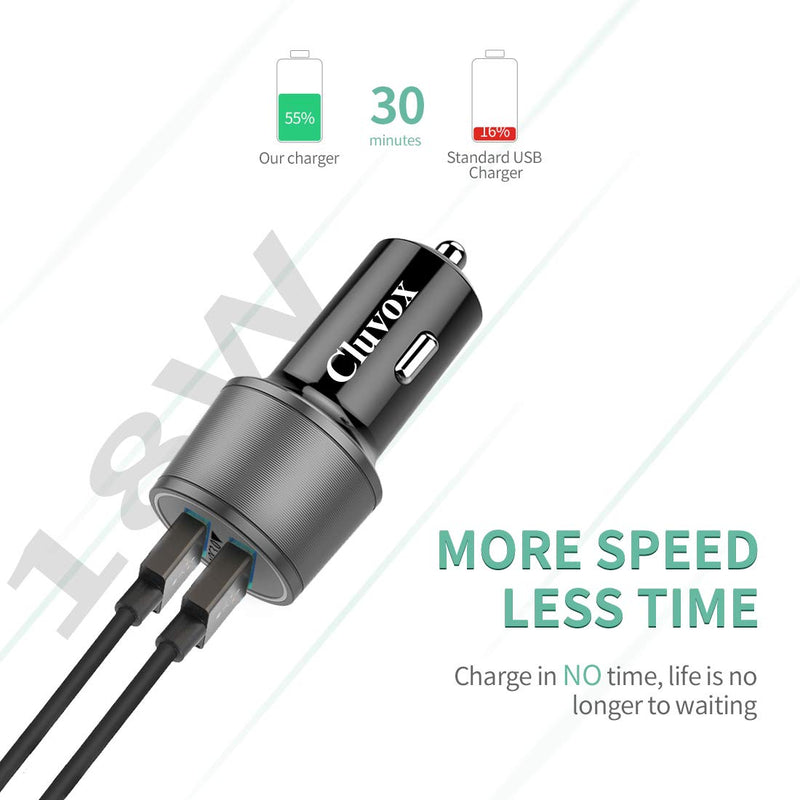 [Australia - AusPower] - Rapid USB C Car Charger, Compatible for Samsung Galaxy S24/S23/S22/S21/Note 20/Ultra/10/Plus/9/8/S20/S10+/S10e/S9/S8/A50/A70, Quick Charge 3.0 Dual USB 18W Fast Car Charger+ Type C Cable 3.3ft Dark Grey 3.3ft cable 