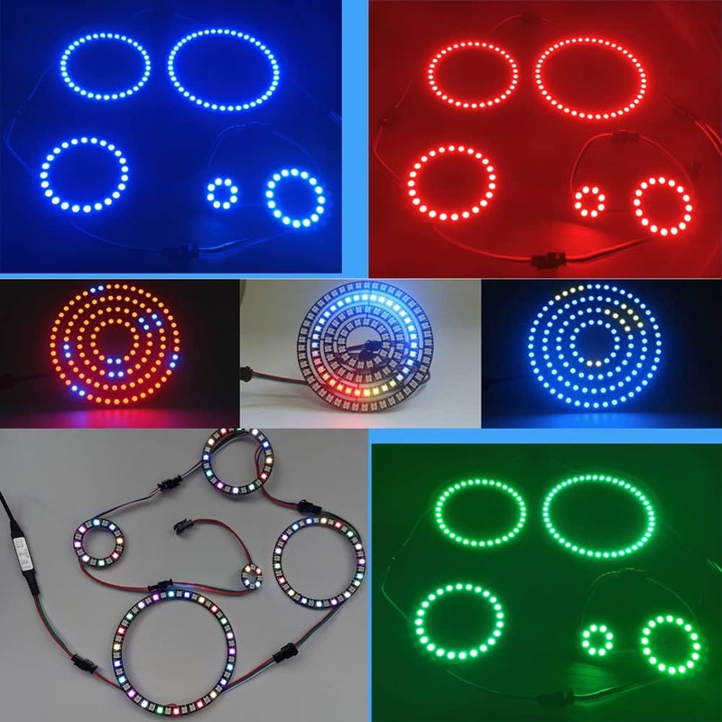 WS2812B RGB 45 LED Ring, Controller, Programmable Music Control | WS2812B RGB LED Ring, 45 Programmable LEDs, Includes Controller, DC5-24V, 5050 Chip, Ideal for Car/Home/Stage