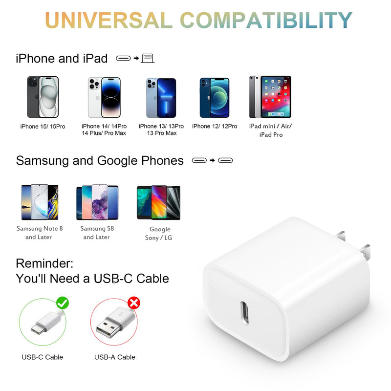 [Australia - AusPower] - [2 Pack] USB C Wall Charger, iPhone 15 Charger Block 20W PD Power Adapter Compatible with iPhone 15/15Pro/15Pro Max/15Plus/14/13/12/11,Xs/X, iPad, Samsung Galaxy and More White 
