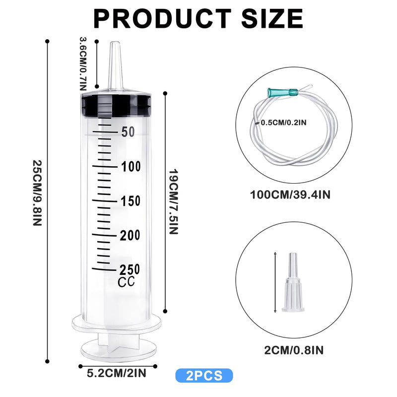 [Australia - AusPower] - Pack of 2 Large Syringe 250 ml 350 ml 550 ml, Plastic Syringe with Hose, Liquid Measuring Syrings, Dosing Syringe for Industry, Individually Sealed Syringe, Plastic Syringe for Laboratory (250 ml) 250ml 