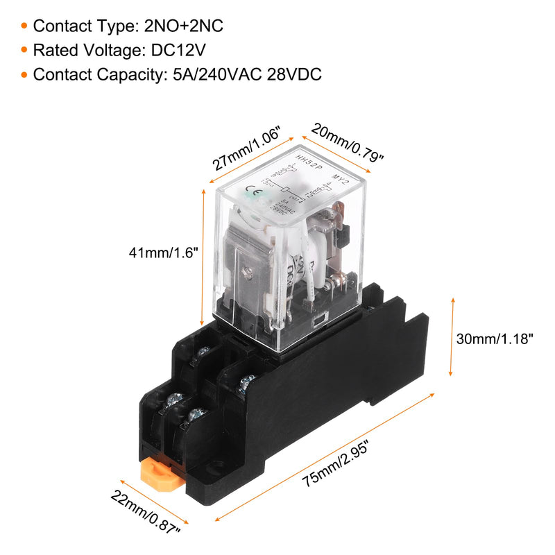 [Australia - AusPower] - MECCANIXITY 6Pcs DC 12V Electromagnetic Power Relay, 8-Pin 5A Power Coil Relay with LED Indicator and Socket Base DPDT 2NO 2NC - MY2NJ for Industrial, Home Appliances and DIN Rail System 2NO-2NC DC12V 