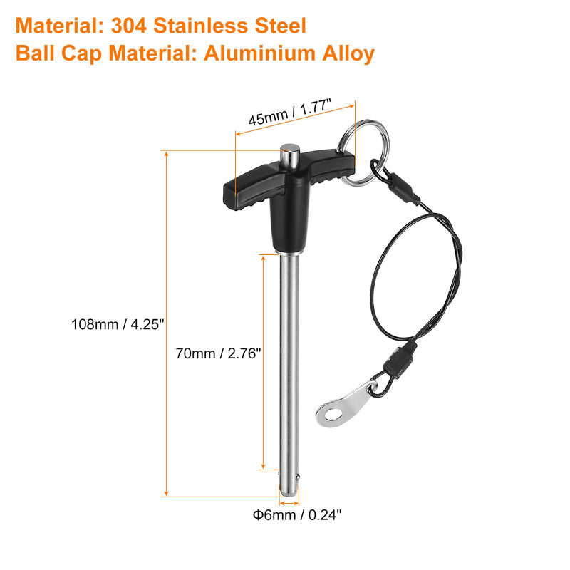 uxcell 4Pcs T Handle Lock Pins, 6mm x 70mm Usage Length Stainless Steel Push-Button Quick Release Pin 4