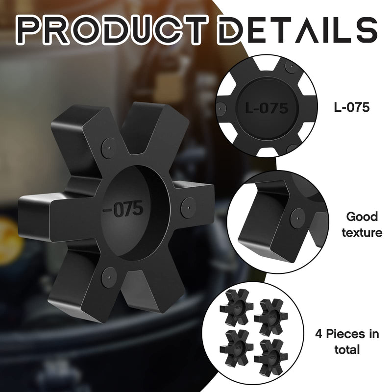 [Australia - AusPower] - Flexible NBR Rubber Spider Insert Solid Spider Center Inserts Suitable for L Jaw Coupling Set, Black (4 Pcs, L075) 4 