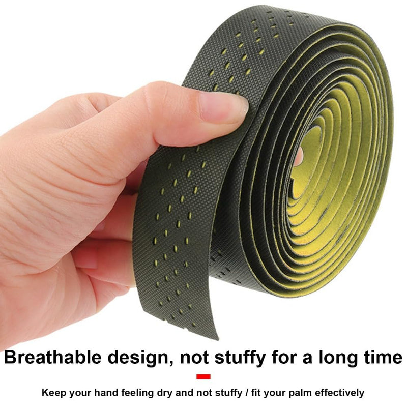 Anti-Slip Bike Handlebar Tape – EVA Shock-Absorbing PU Grip Tape with End Plugs, Breathable Design for Road Bikes(Black&Yellow) Black&Yellow