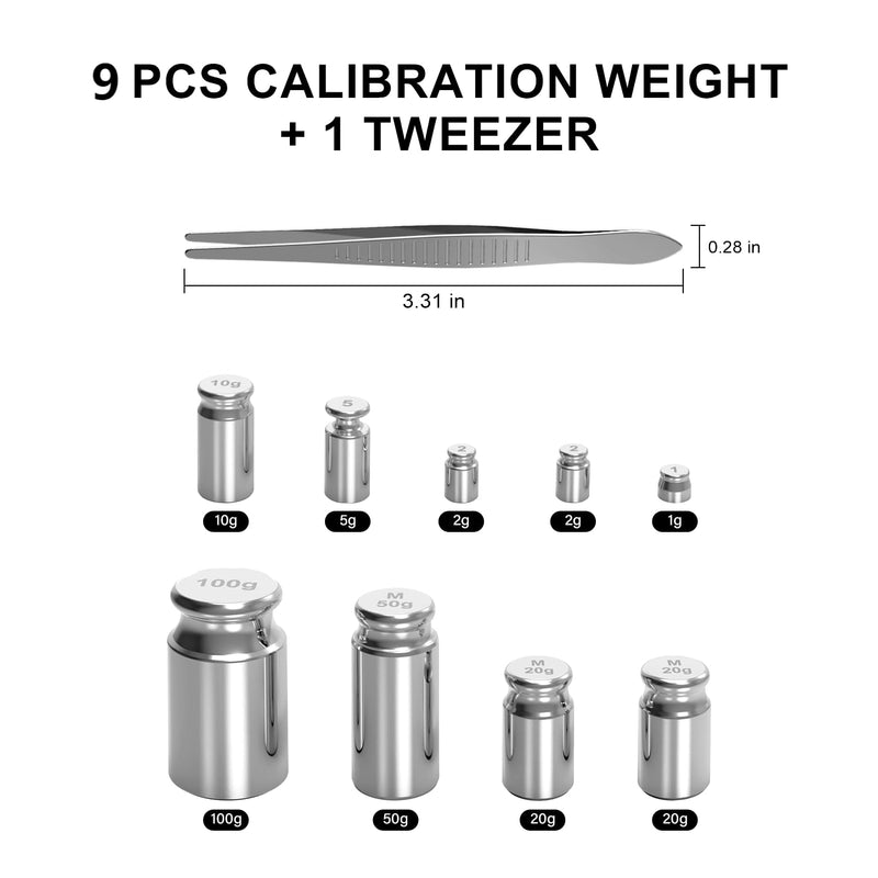 [Australia - AusPower] - Calibration Weights 210g,9 PCS High Precision Scale Calibration Weight Kit,1g 2g 5g 10g 20g 50g 100g Calibration Weight with Stainless Tweezers for Digital Scale Gram, Mg Scale, Lab Scale 9PCS 