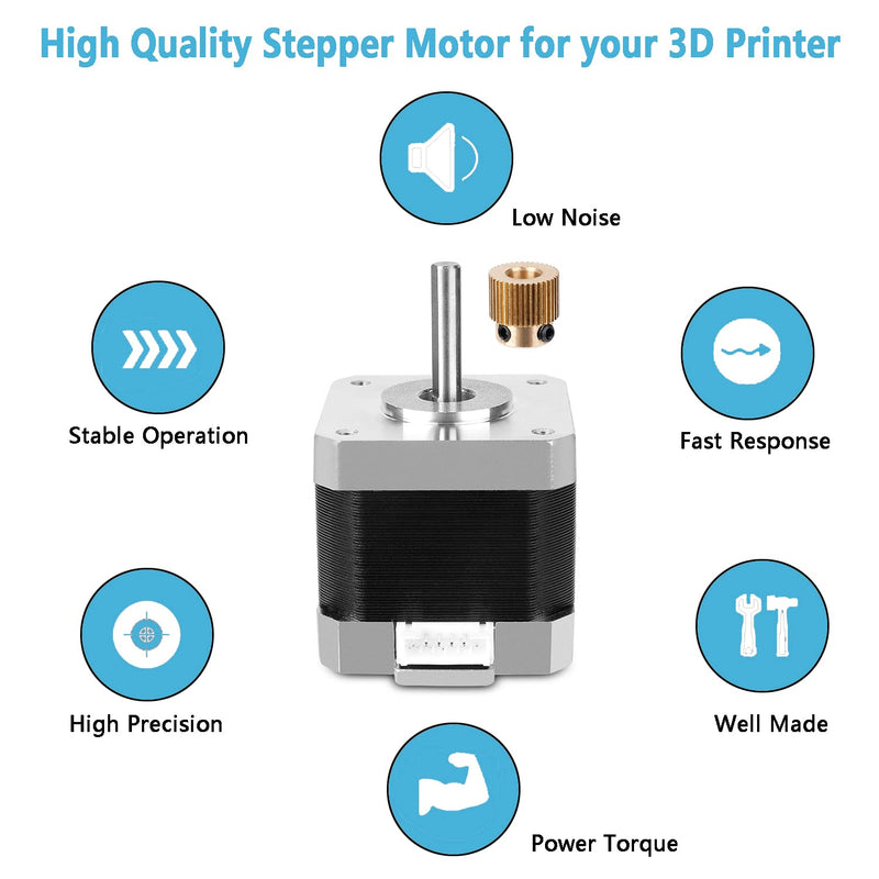 Creality Official 42-40 Stepper Motor with Extruder Gear, 2 Phase 1A 1.8 Degree 0.4 N.M for 3D Printer Extruder, Compatible with E-axis of Ender 3/Ender 3 V2/Ender 3 pro/Ender 5/CR-10 3D Printer 42-40 E Stepper Motor