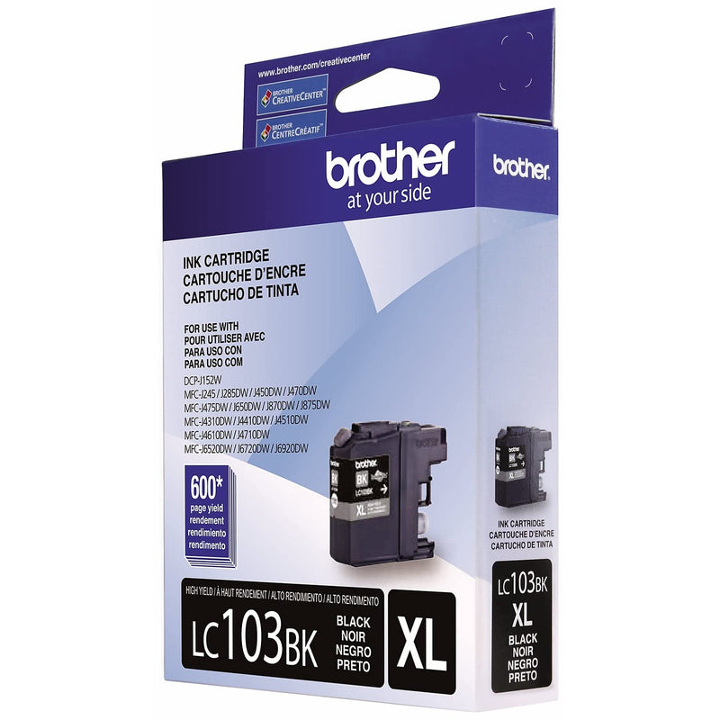 [Australia - AusPower] - Brother Genuine High Yield Black Ink Cartridge, LC103BK, Replacement Black Ink, Page Yield Up to 600 Pages, Amazon Dash Replenishment Cartridge, LC103, 1 OEM Cartridge 1 Count (Pack of 1) 