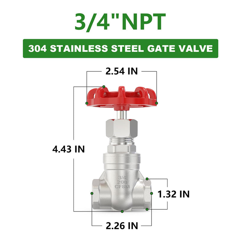 TAISHER 1PCS 304 Stainless Steel Gate Valve, 3/4" NPT Female Rotary Sluice Valve With Wheel Handle, For Water, Oil, Gas