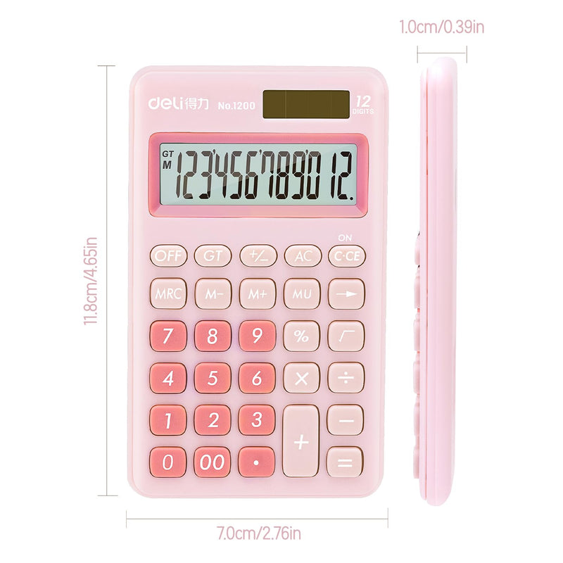 [Australia - AusPower] - deli Standard Function Basic Calculator, 12 Digit Desktop Calculator with Large LCD Display, Solar Battery Dual Power Office Calculator, Pink Small Pink 