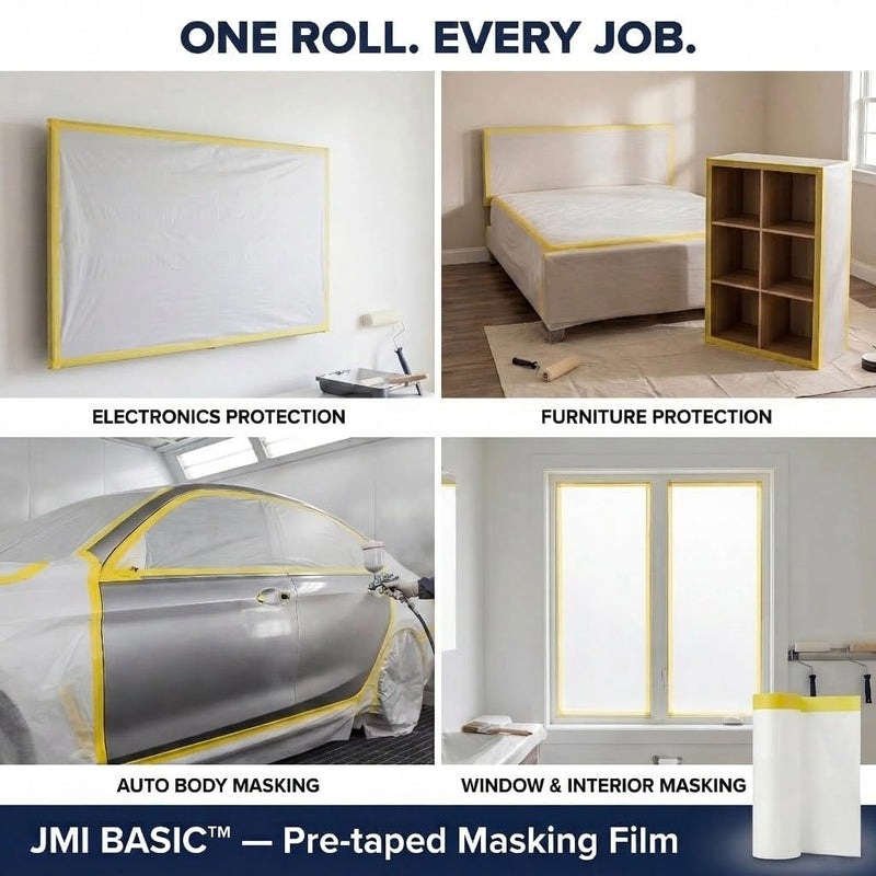 Pre-Taped Masking Film for Car Painting – 3 Pack Painters Plastic Sheeting with Automotive Tape and Drape, Paint Plastic Covering Cars, Appliance, Windows and Furniture Protection (17 Inch) 17 Inch