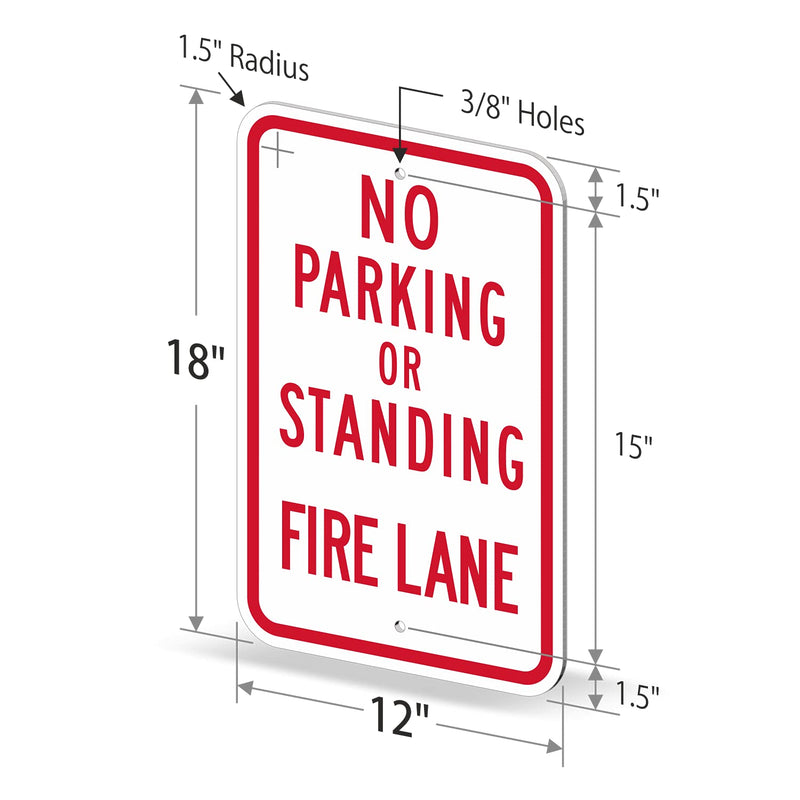 SmartSign "No Parking or Standing - Fire Lane" Sign | 12" x 18" 3M Engineer Grade Reflective Aluminum 12" x 18" EG Reflective Aluminum - Fire Lane Sign