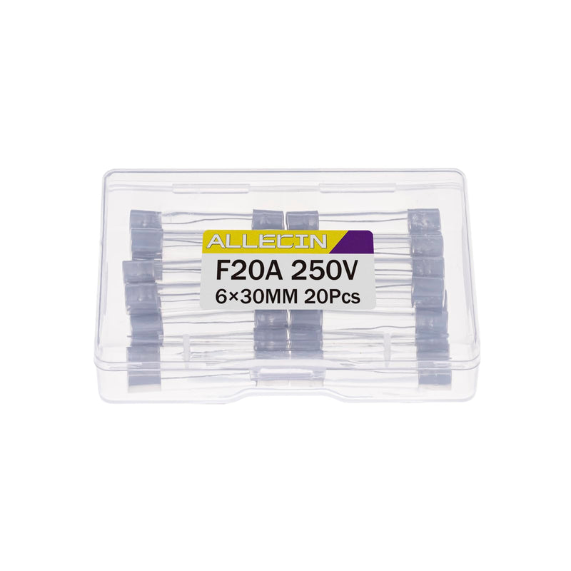 [Australia - AusPower] - 20A 250V 6x30MM Fast Blow Glass Fuse 20 Amp 250 Volt 0.24 x 1.18 Inch Fast-Acting Tube Fuses F20AL250V (Pack of 20Pcs) F20A 