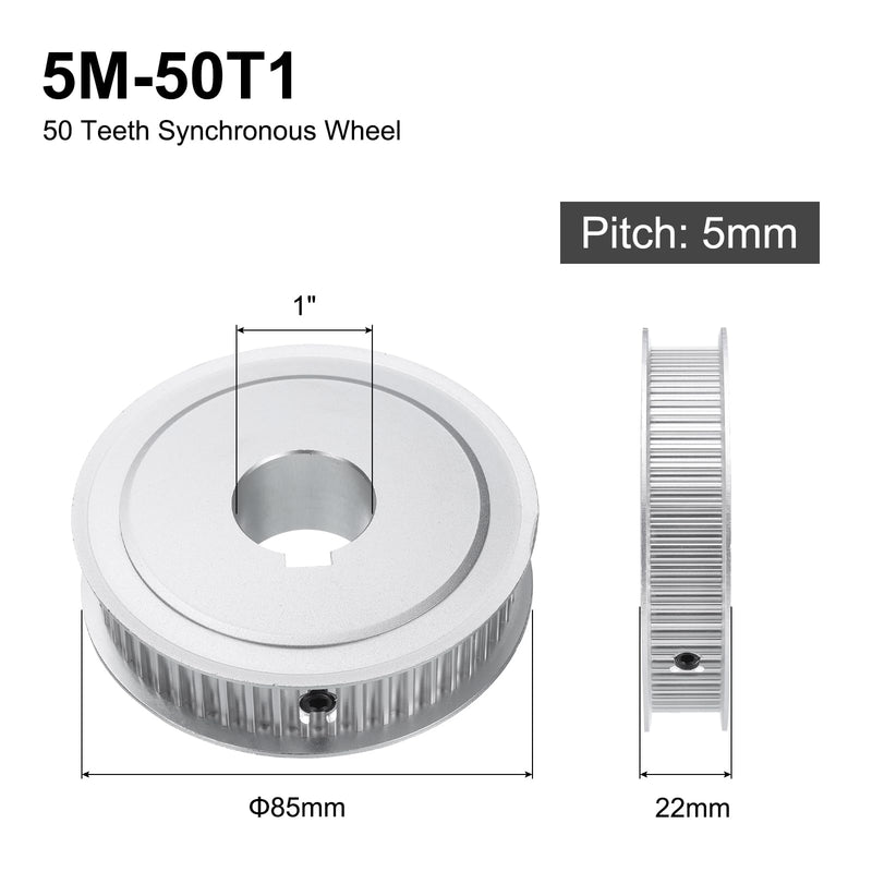 [Australia - AusPower] - uxcell 5M-50T-1B Timing Belt Pulley 1" Bore, 50 Teeth Aluminum Alloy Synchronous Wheel with Keyway, Pitch 5mm Tooth for 15mm Width Belt 