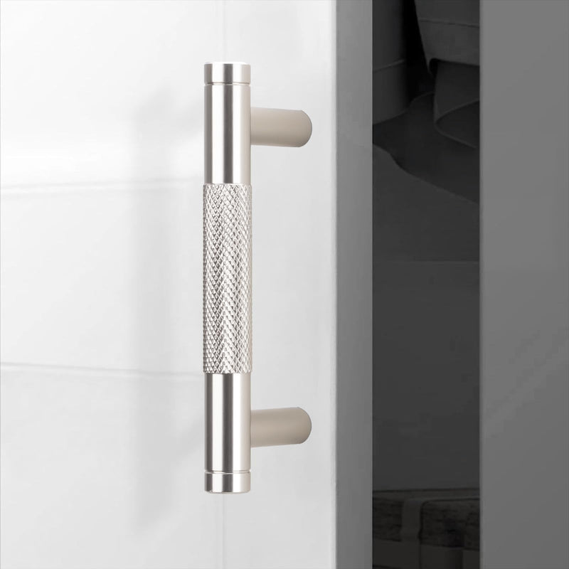 10 Pack 3 inch(76mm) Brushed Satin Nickel Kitchen Cabinet Handles Knurled Cabinet Pulls Drawer Pulls Kitchen Hardware 3'' Hole Center(76mm) 10