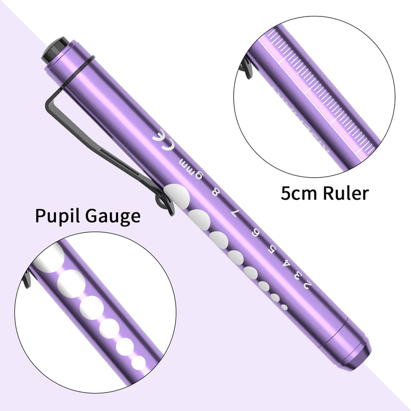 [Australia - AusPower] - RISEMART Pen Lights for Nurses, 2Pack Reusable Medical Pen Light with Pupil Gauge and Ruler, White Light LED Penlight for Nurse Student Doctors EMT (Bright Pink/Purple) Bright Pink and Purple 