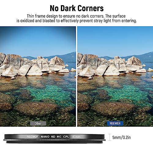NEEWER Polarizer Filter 43mm Circular MC CPL with Multi Resistant Nano 24 Layers with HD Optical Glass for Lenses, Reduces Reflection/Glare/Improves Contrast