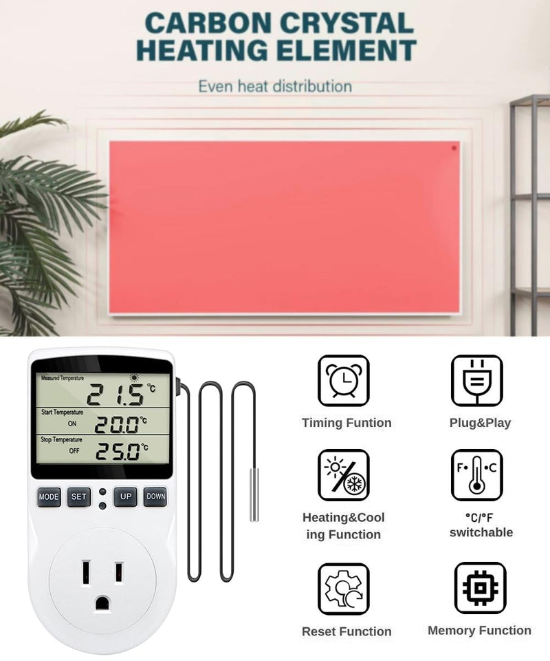 [Australia - AusPower] - 1800W Digital Thermostat Controller Plug in Heater Cooling Temperature Controller Outlet Socket W/External 1.7m Probe Day Night Timer Function 110V 15A 