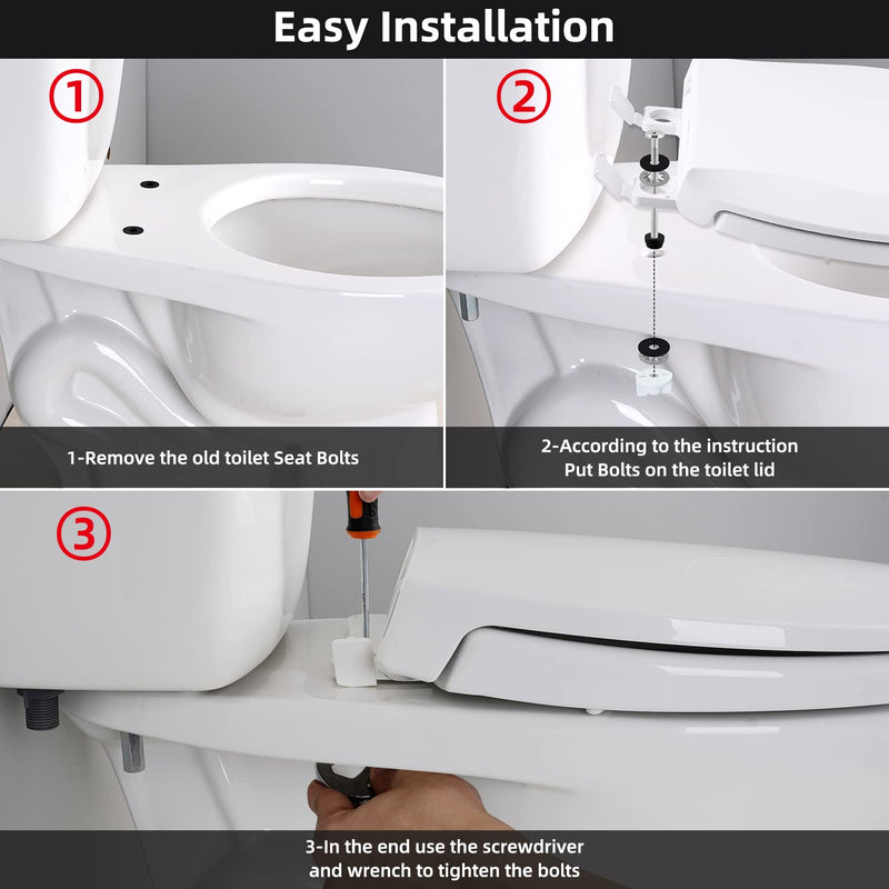 Universal Toilet Seat Bolts Kit, 4PCS/2SETS 3 Inches Toilet Seat Screws | Compatible with Kohler/American Standard/TOTO/Glacier Bay, Stainless Steel Toilet Seat Screws Replacement, Easy to Install 2 Stainless Steel Bolts of 3"