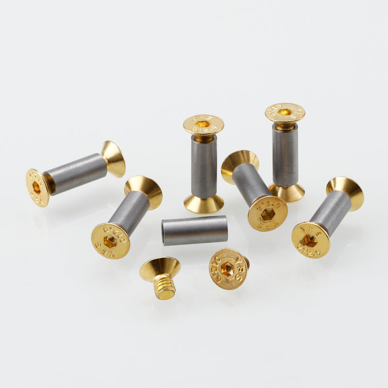 [Australia - AusPower] - 10 Packs Knife Handle Screws Rivets Bolts Fasteners, Gold Hex Flat Head Screws, Knives Maker Screws for Fixing Blade Knife 