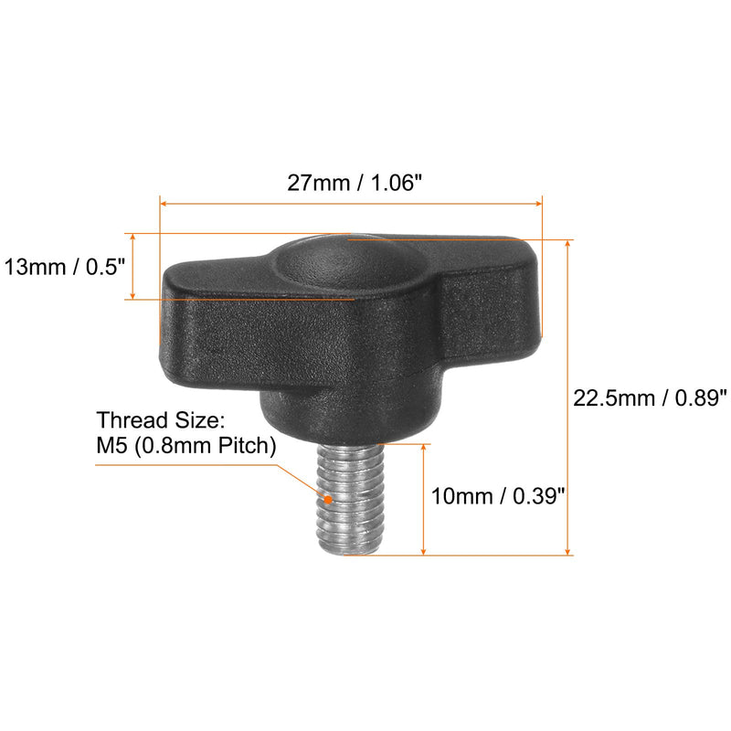 [Australia - AusPower] - HARFINGTON 10pcs Tee Wing Knobs M5 x 10mm Black Carbon Steel Zinc Plated Plastic T/Z Knobs Thumb Screws 