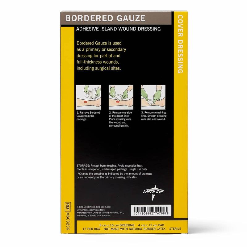 [Australia - AusPower] - Medline Sterile Bordered Gauze, 3" x 6" with 1.5" x 4" Pad (Pack of 15) 15 Count 