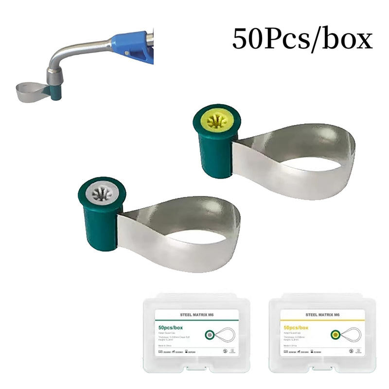 [Australia - AusPower] - Dental Sectional Matrix System, Adjustable Dental Matrices Matrix Bands, Double-Side Contoured Anatomically Shaped Matrix Bands, Dental Stainless Steel Knob Type Matrix Bands.-Yellow 50pcs Yellow 