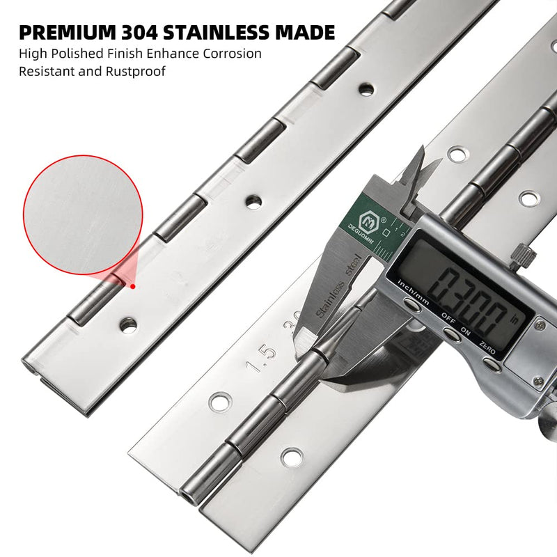 Marine Grade 304 Stainless Steel Piano Hinge, 16.5"X2" Continuous Boat Hinge, 0.06'' Thickness Heavy Duty Polished Finish Long Hinge with Screw for Cabinet, Cabin Door, Stocker Box(2 Pack) Marine Grade 304 Stainless Steel 16.5 Inch (2PCS)